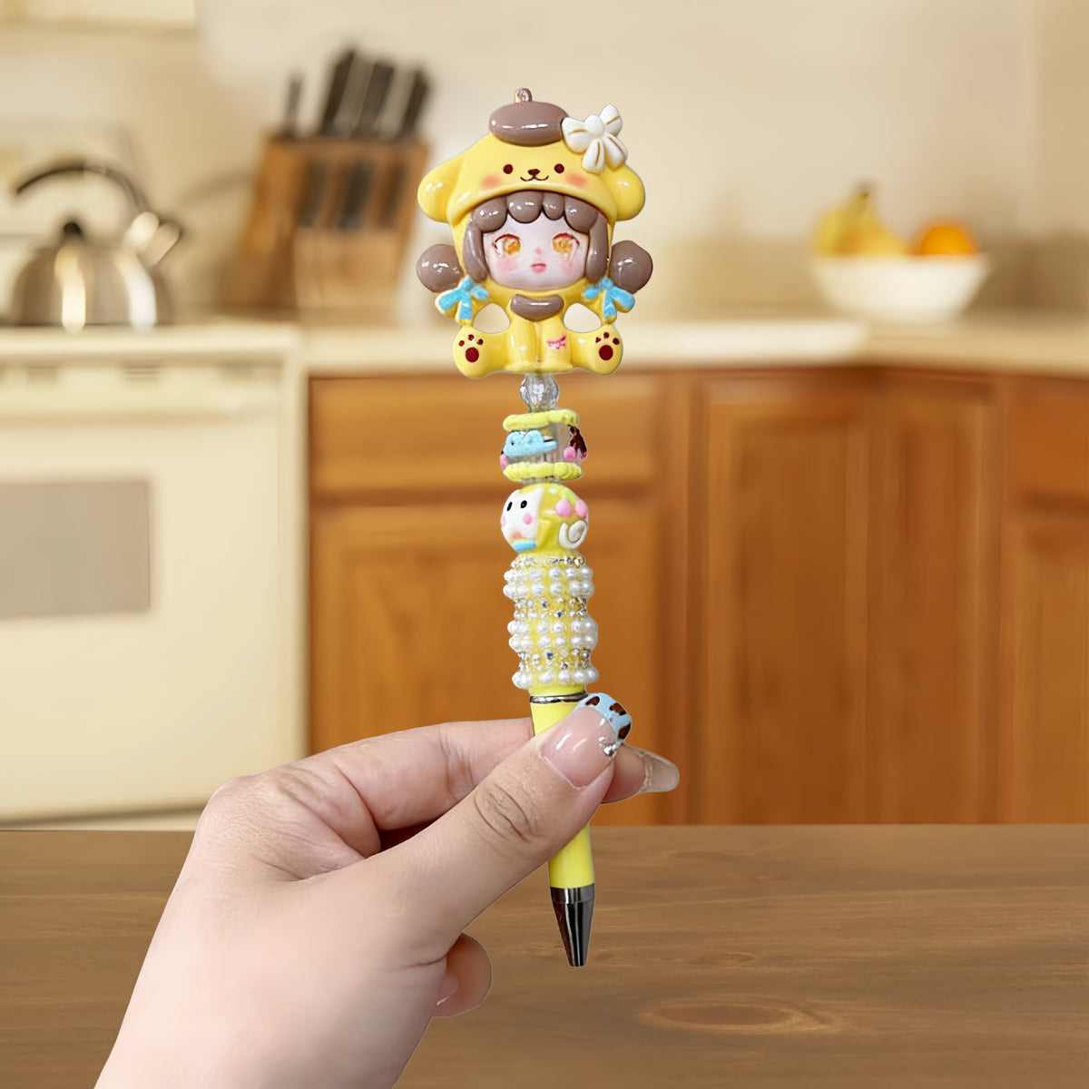 Doll pen co-branded handmade beaded pen student high-looking rotating neutral pen cultural and creative pen beaded pen diy