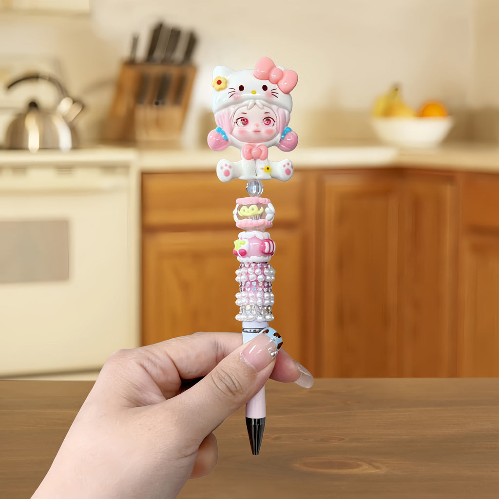 Doll pen co-branded handmade beaded pen student high-looking rotating neutral pen cultural and creative pen beaded pen diy