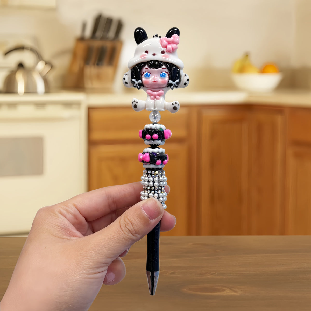 Doll pen co-branded handmade beaded pen student high-looking rotating neutral pen cultural and creative pen beaded pen diy