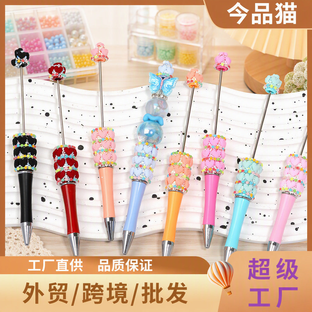 New Korean‑Style Full‑Rhinestone Ballpoint Pen, Luxury Heavy‑Duty Inlaid Rhinestone Kawaii Bead Guka Pen, High‑Aesthetic DIY Beaded Pen