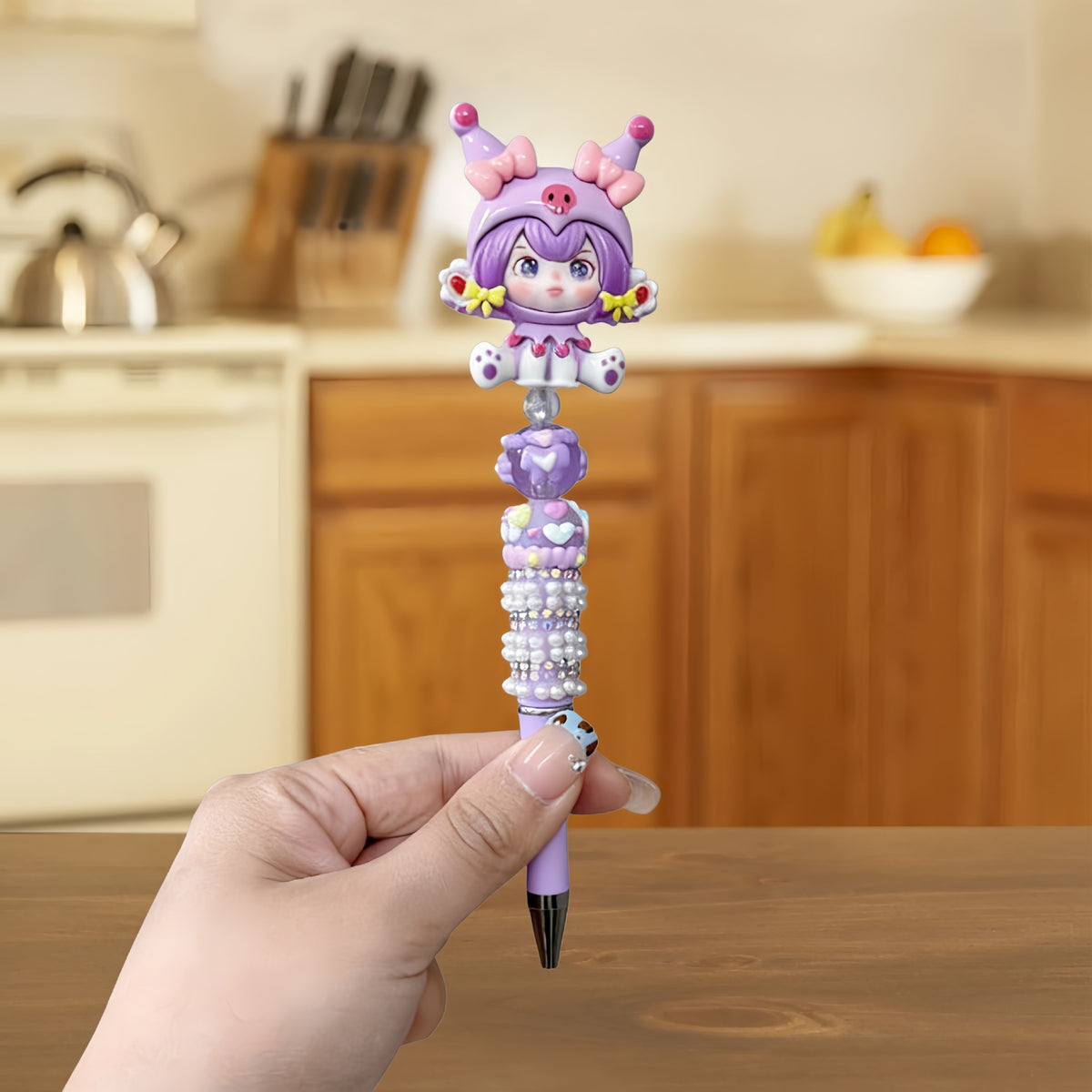 Doll pen co-branded handmade beaded pen student high-looking rotating neutral pen cultural and creative pen beaded pen diy