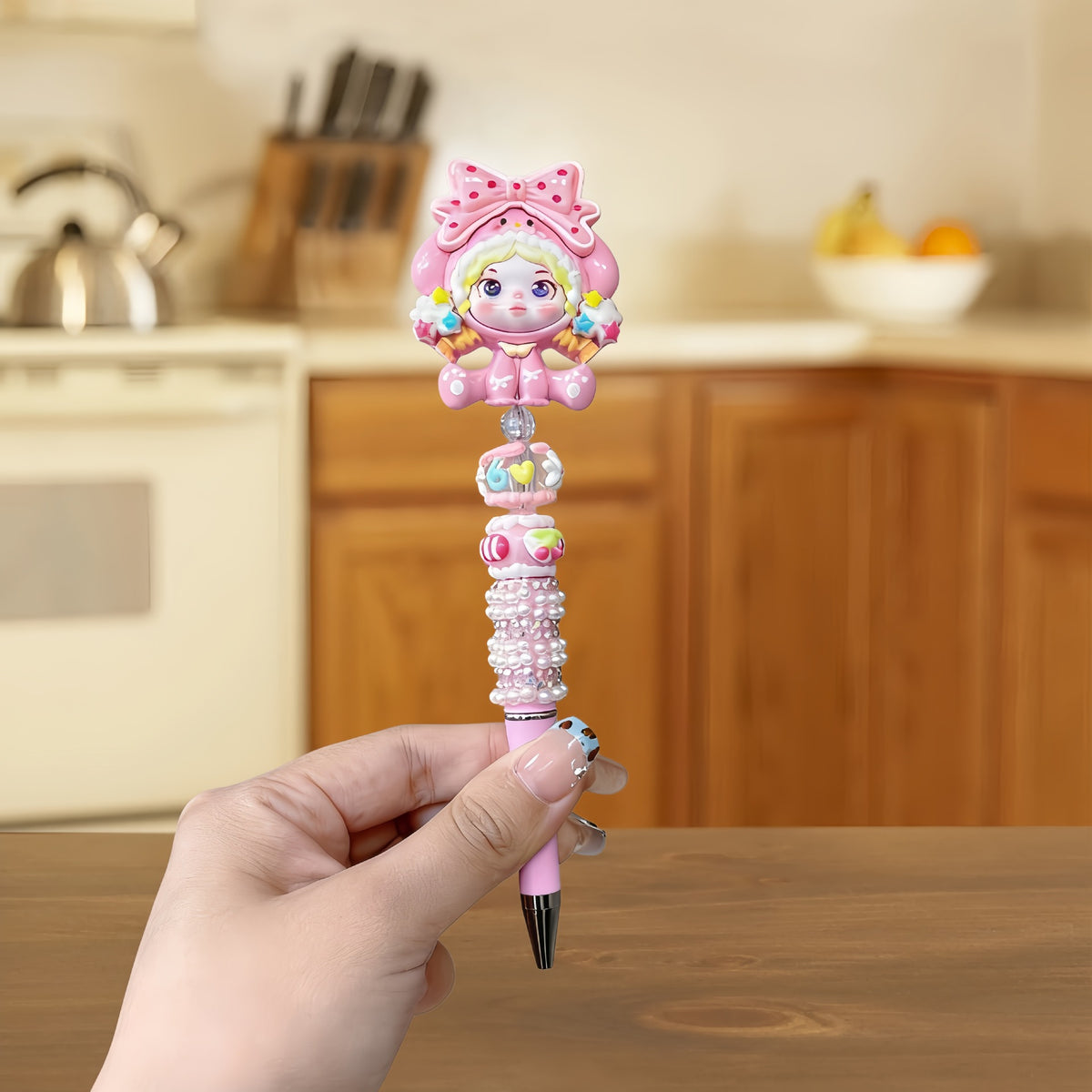 Doll pen co-branded handmade beaded pen student high-looking rotating neutral pen cultural and creative pen beaded pen diy