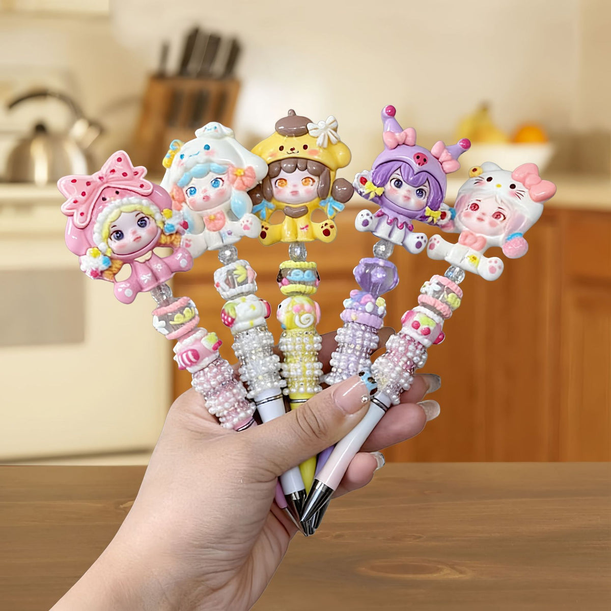 Doll pen co-branded handmade beaded pen student high-looking rotating neutral pen cultural and creative pen beaded pen diy