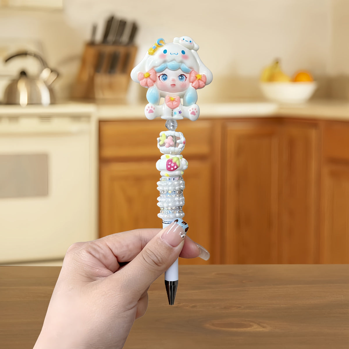Doll pen co-branded handmade beaded pen student high-looking rotating neutral pen cultural and creative pen beaded pen diy