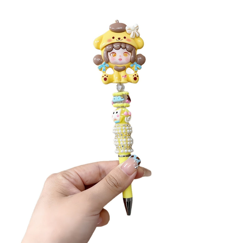 Doll pen co-branded handmade beaded pen student high-looking rotating neutral pen cultural and creative pen beaded pen diy