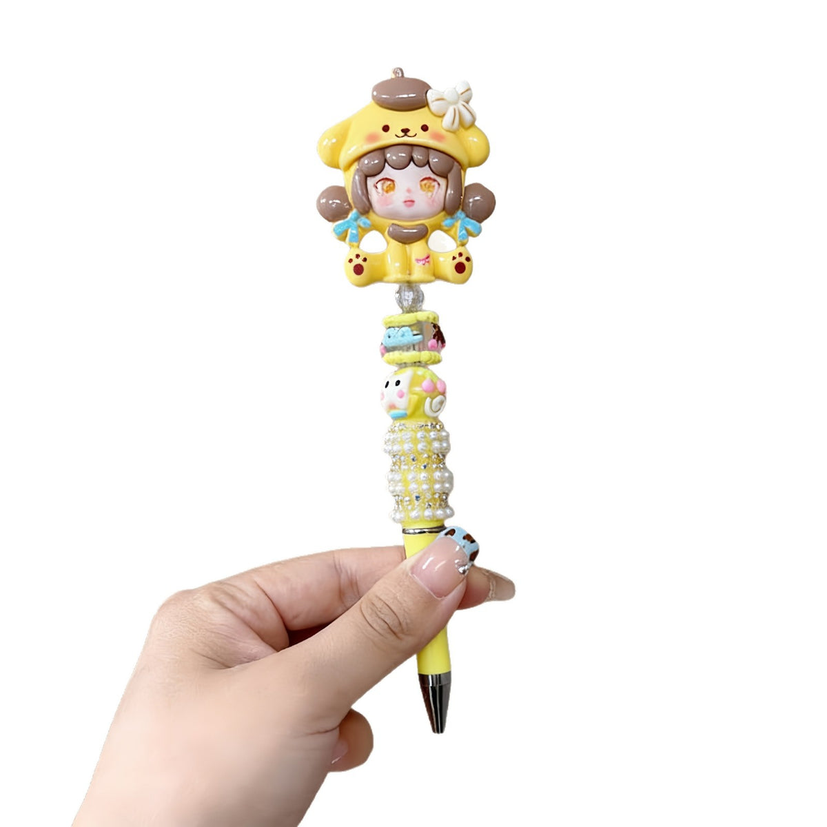 Doll pen co-branded handmade beaded pen student high-looking rotating neutral pen cultural and creative pen beaded pen diy