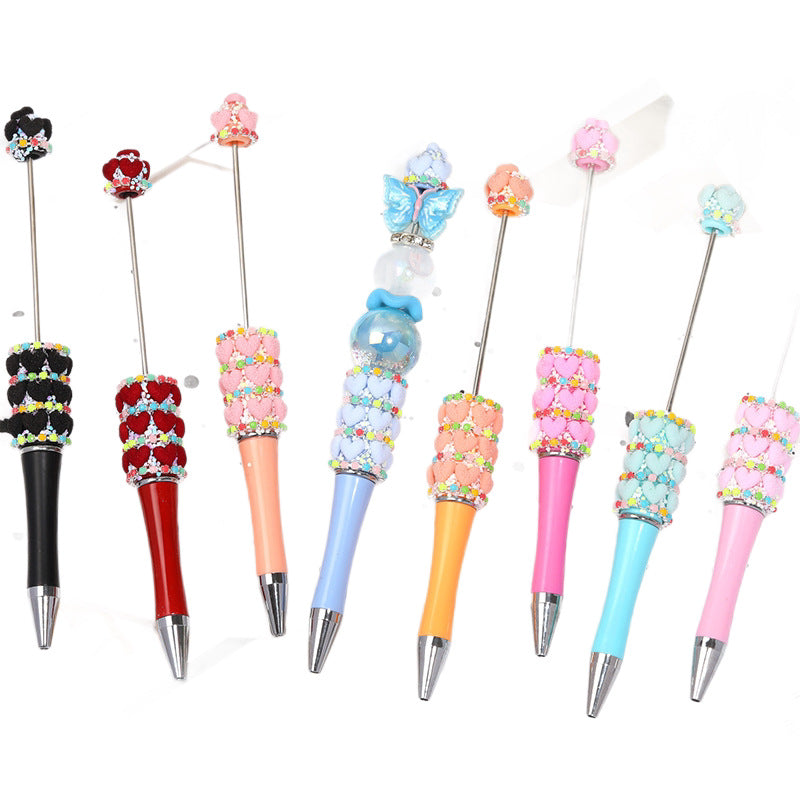 New Korean‑Style Full‑Rhinestone Ballpoint Pen, Luxury Heavy‑Duty Inlaid Rhinestone Kawaii Bead Guka Pen, High‑Aesthetic DIY Beaded Pen